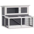 Hasenstall 2 Ebenen mit klappbar Dach Kaninchenstall aus Vollholz Winterfest Doppelstockhaus 122x95x93,5 cm Grau