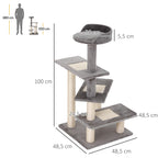  100 cm Cat Tree for Indoor Cats Kitten Scratch Scratching Post Climbing Tower Activity Centre Grey