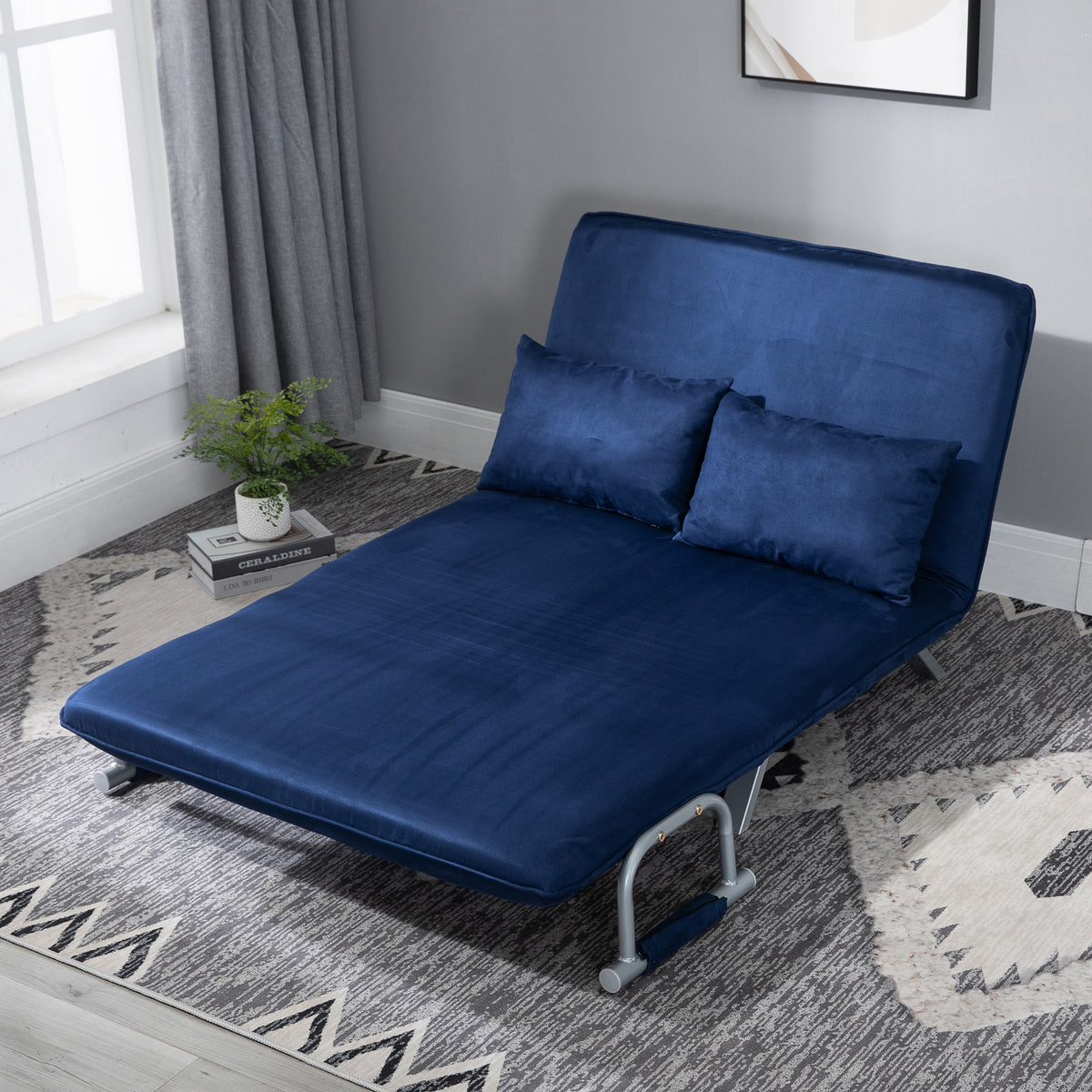 Schlafsofa, 5-fach verstellbar, Wildlederimitat, Metallrahmen, inkl. Kissen, Marineblau