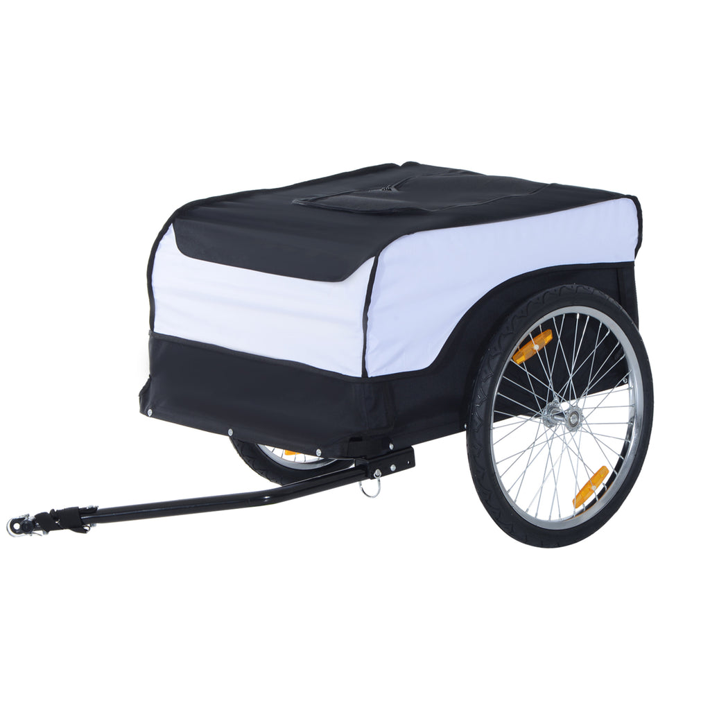 Bike Trailer Cargo in Steel Frame Extra Bicycle Storage Carrier with Removable Cover and Hitch (White and Black)