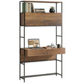 Computertisch mit Regalen und 2 Schubladen für das Home Office, 185 cm hoch, Braun Holzoptik