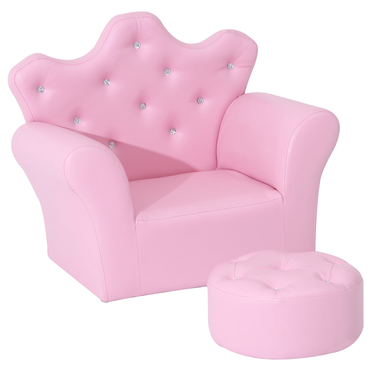 Children Kids Sofa Set Armchair Chair Seat with Free Footstool PU Leather for Girls 58L x 40.5W x 49H cm Pink