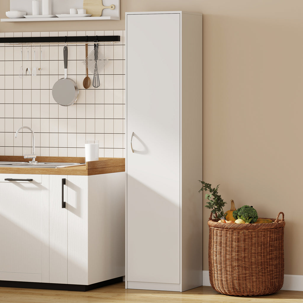 Küchenschrank, 5-Ebenen-Aufbewahrungsschrank, verstellbare Regale, für Wohnzimmer, Küche, Vorratskammer, Holz, Weiß