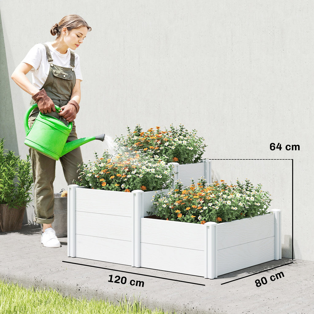 Hochbeet 3-stufig Stapelbar Gartenbeet mit Offenem Boden, modulares Kräuterbeet DIY Montage Kunststoff
