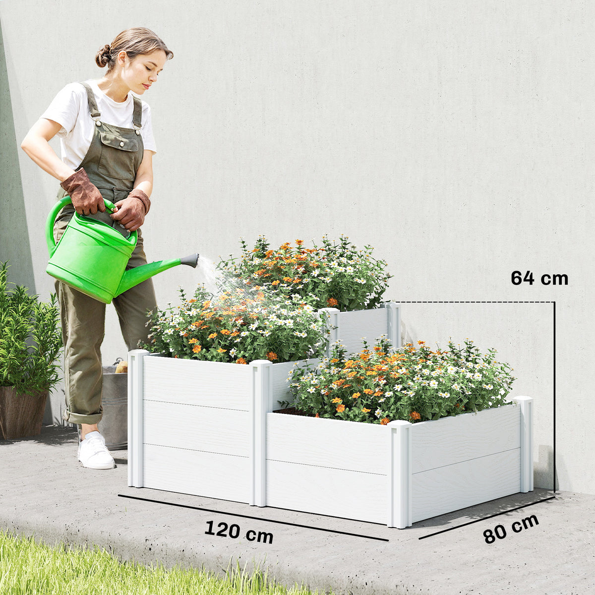 Hochbeet 3-stufig Stapelbar Gartenbeet mit Offenem Boden, modulares Kräuterbeet DIY Montage Kunststoff