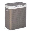 100L Laundry Basket with Lid String Handles, 2 Section Collapsible Hamper Removable Lining Foldable Water-Resistant Dirty Clothes Storage, Grey