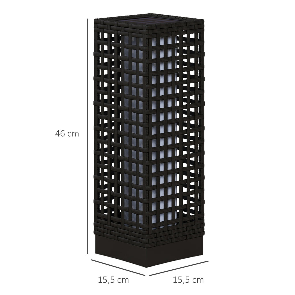 Außenleuchte mit Solarmodul, Einschaltautomatik, 8 h Betriebszeit, Rattanoptik, Stahl, 15,5 x 15,5 x 46 cm, Schwarz