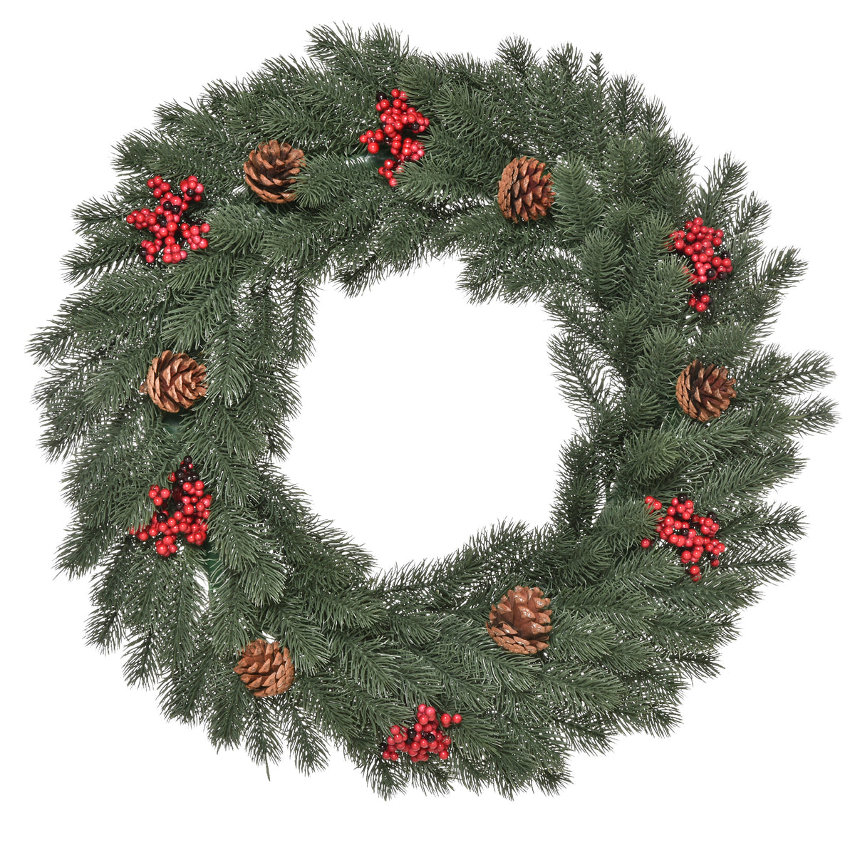 Weihnachtskranz 60 cm Türkranz mit 40 LEDs Zapfen roten Beeren Künstlicher Weihnachtskranz Weihnachten Adventskranz Haustür Kränze für Außen, Innen, Advent, Fenster