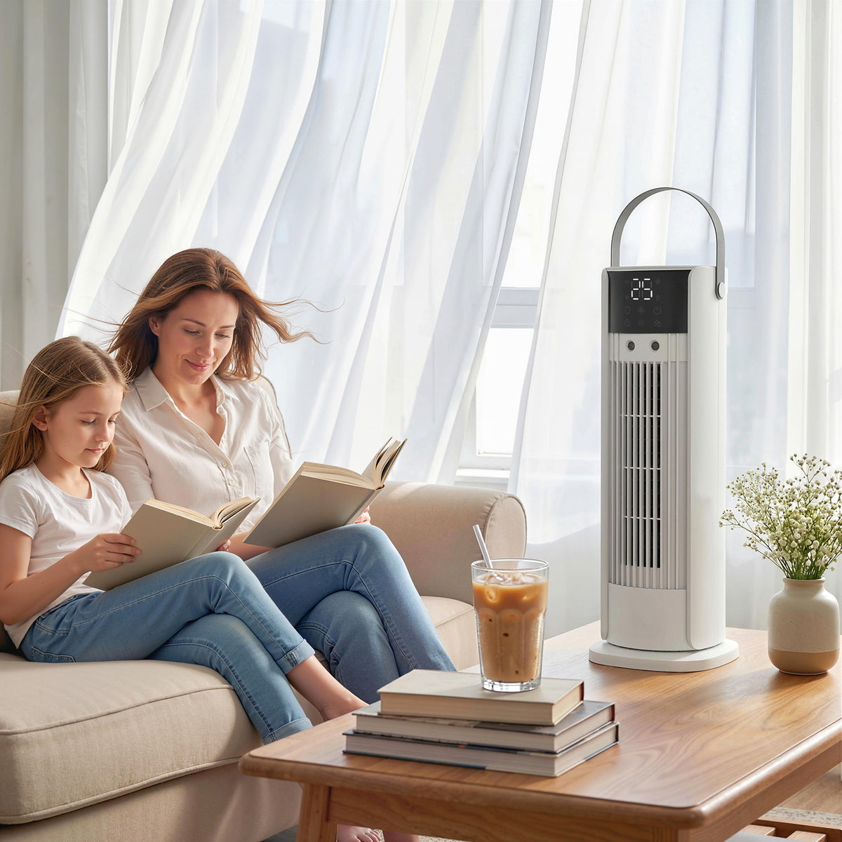 Turmventilator für das Schlafzimmer, 40 cm Tischventilator mit Nebelfunktion, 3 Geschwindigkeiten, 90° Oszillation Timer