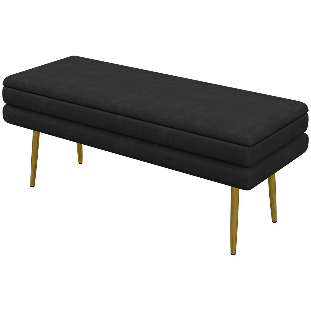 Sitzbank Polsterbank, mit Stauraum, Stahl, 100 cm x 37,5 cm x 42 cm, Schwarz