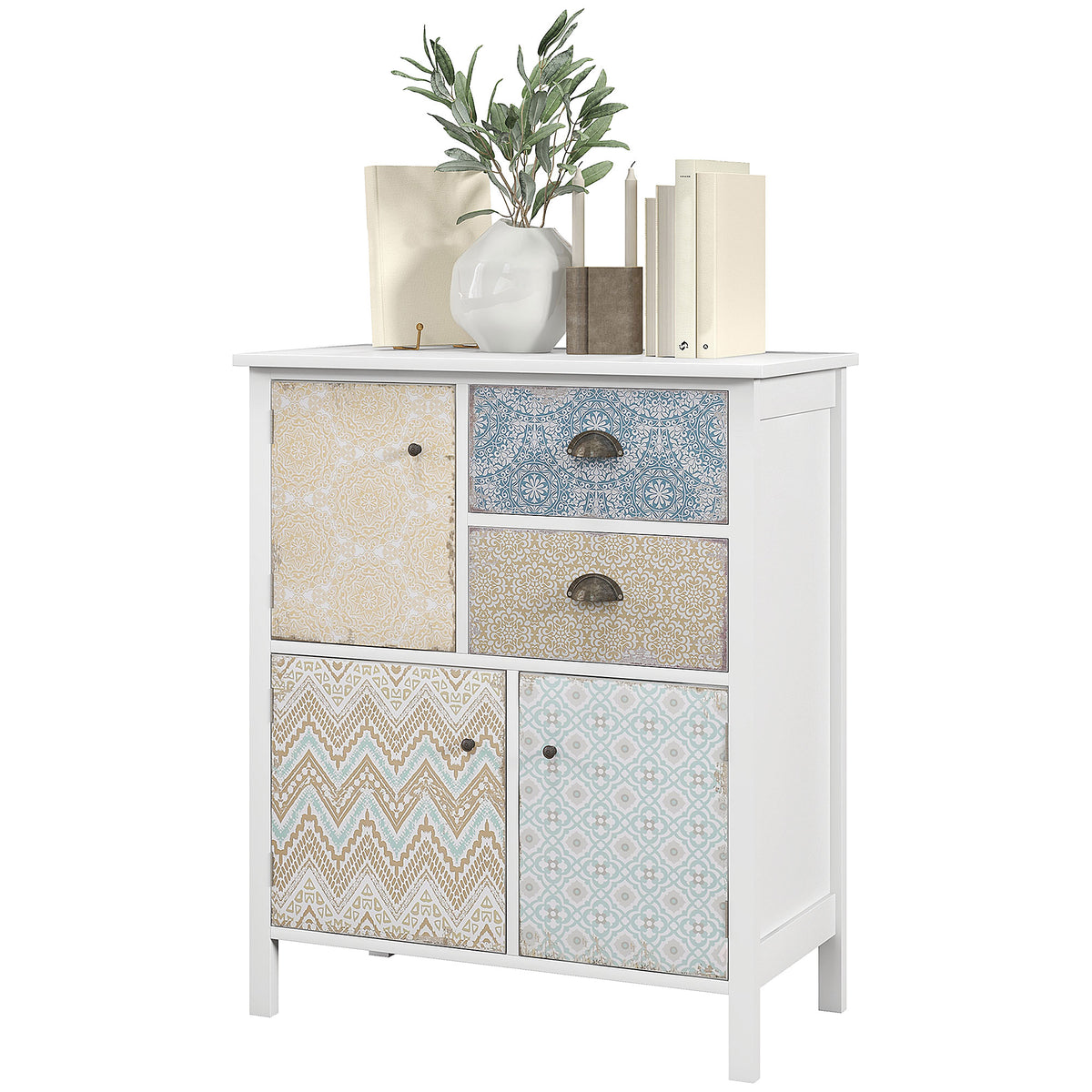 Sideboard, Shabby Chic Kommode, 2 Schubladen, 3 Schrankf?cher, Kiefernholz, 68x34x80cm, Wei?