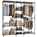 Textil-Kleiderschrank, tragbar, werkzeuglos, mit 3 Kleiderstangen und 5 Ablagen, 182 x 43 x 182 cm, Schwarz
