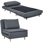 3-in-1 Schlafsessel mit Bett-Funktion, Liegesessel, verstellbare Rückenlehne, Buchenholzbeine, Kissen, Grau