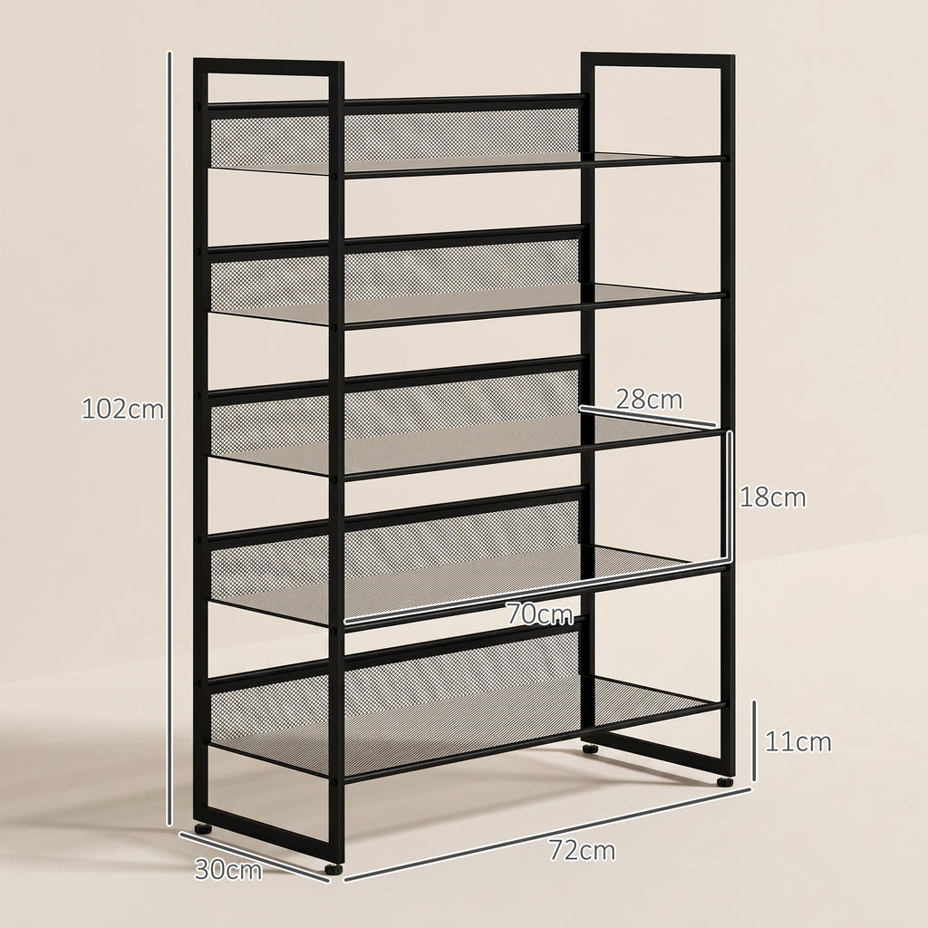 Schuhregal Schuhablage Schuhst?nder, 5 Regale, 72 cm x 30 cm x 102 cm, Schwarz