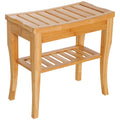 45cm 2-Tier Slatted Shower Bench Storage Seat w/ 4 Legs Comfortable Safe Bathroom Stool Spa Bath Organiser