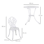 3 Piece Patio Bistro Set for 2, Outdoor Aluminium Garden Table and Chairs with Umbrella Hole for Balcony, White