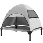 Hundeliege Outdoor mit Dach, Erh?htes Hundebett f¨¹r Mittelgro?e Hunde, 76 x 61 x 71cm, Hellgrau