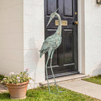 Reiher-Gartenstatue Metall-Vogel Outdoor-Statue 88 cm stehende Skulptur mit Bodenankern Grün und Bronze