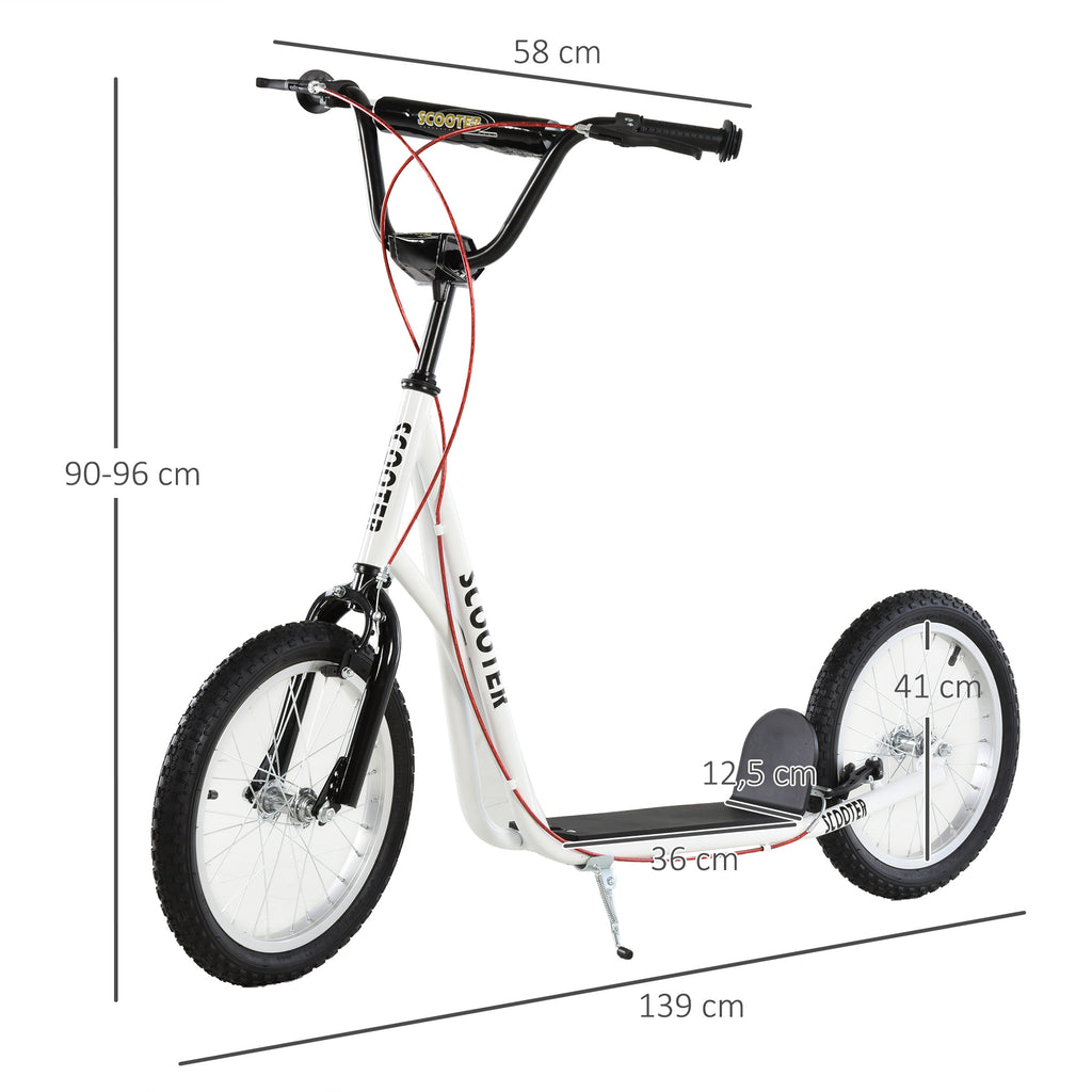 Scooter für Kinder Kinderroller Tretroller mit verstellbarem Lenker, großen Rädern und Handbremse Kickscooter 16 Zoll Cityroller für Jungen und Mädchen ab 5 Jahre Metall Weiß