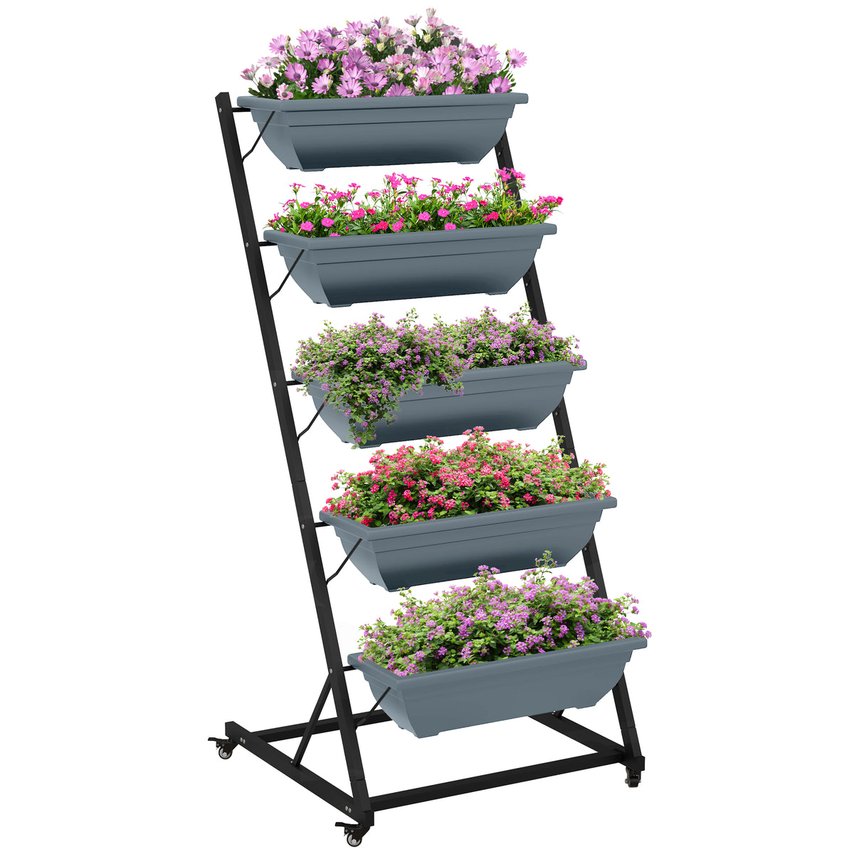 Pflanzentreppe Blumentreppe Pflanzenregal, stapelbar, wetterbest?ndig, 65 x 67 x 145 cm, Grau + Schwarz