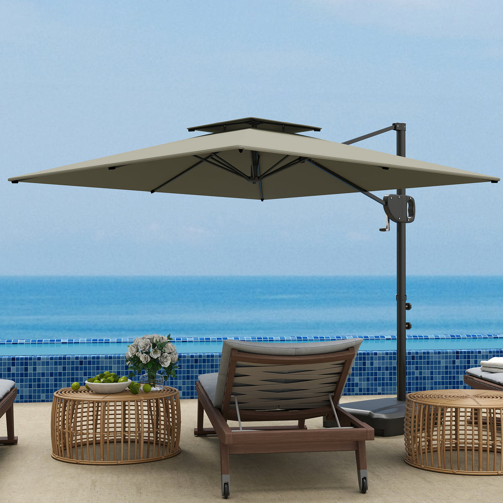 Cantilever Parasol with Weighted Base Double Top Garden Parasol Square Hanging Patio Umbrella with Crank Tilt Light Grey