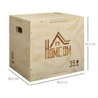 3-in-1 Wooden Plyo Box, Plyometric Jump Box with Handle Openings for Home Gym, 12" x 14" x 16", Natural