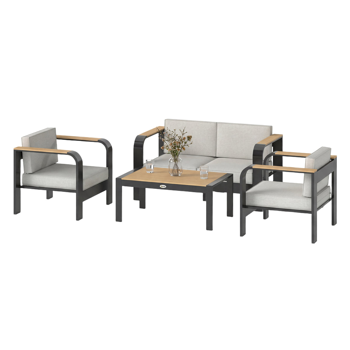 Gartenmöbel Set Aluminium Sitzgruppe für 4 Personen Wasserabweisend extra tiefe mit 2er Sofa 2 Sessel Beistelltisch