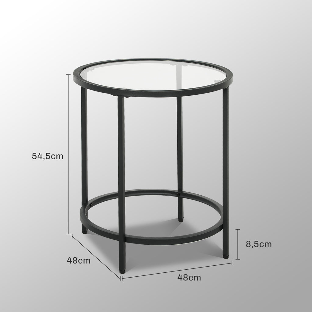 Runder Beistelltisch mit Glasplatte und Metallrahmen, kleiner Kaffeetisch f¨¹r Wohnzimmer, Schlafzimmer, Schwarz