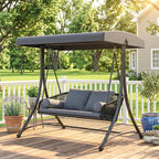 Hollywoodschaukel Rattan 2-Sitzer Gartenschaukel mit Verstellbarem Sonnendach weichem Kissen A-Rahmen Dunkelgrau
