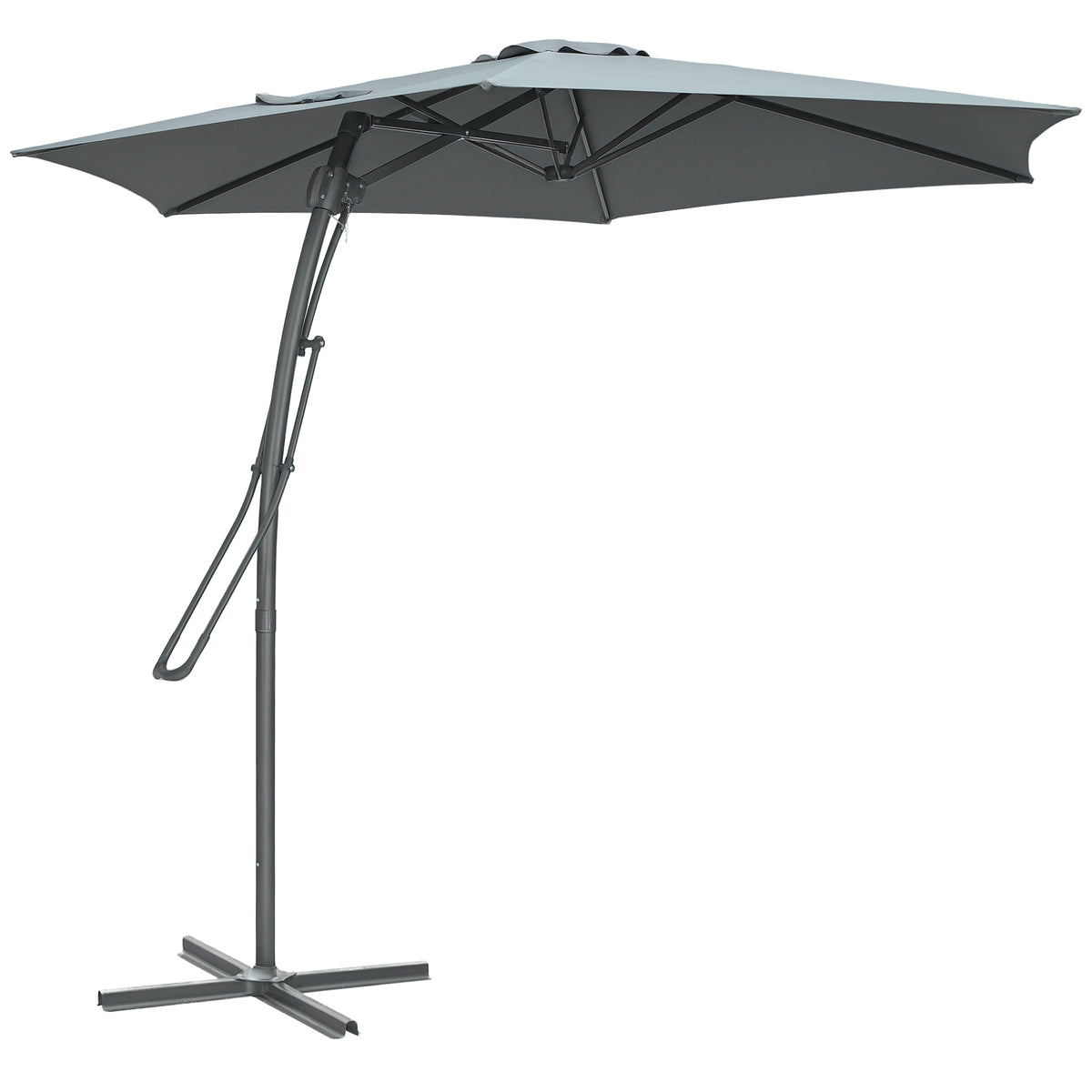 3m Cantilever Parasol with Easy Lever, Patio Umbrella with Crank Handle, Cross Base and 6 Metal Ribs, Outdoor Sun Shades for Garden, Grey