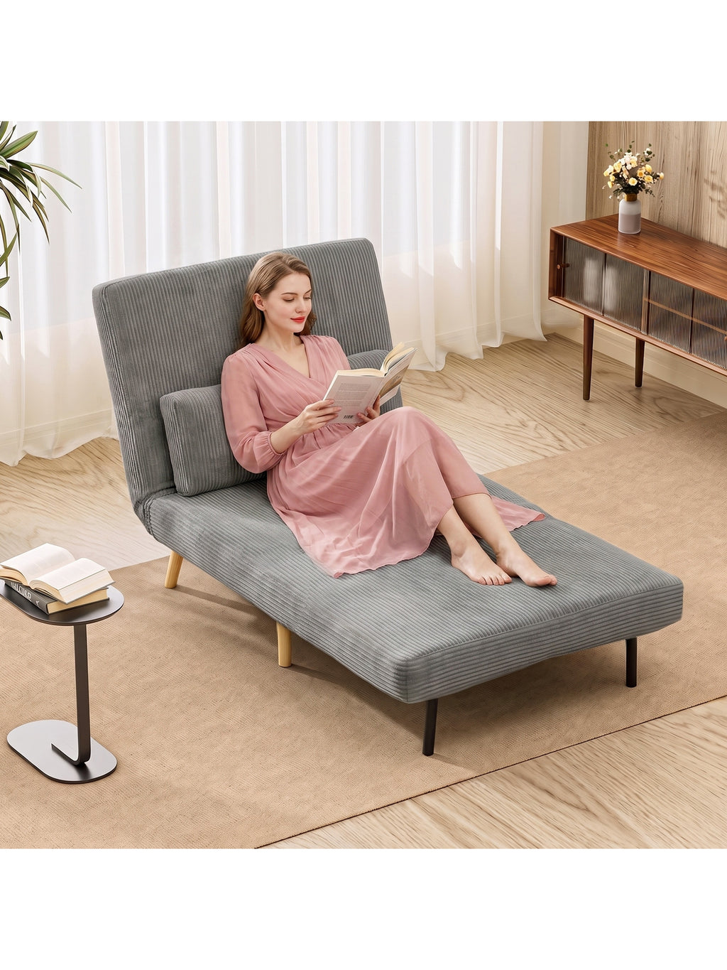 Schlafsessel 3 in 1 Schlafsofa mit Bettfunktion, 90x190cm Dunkelgrau