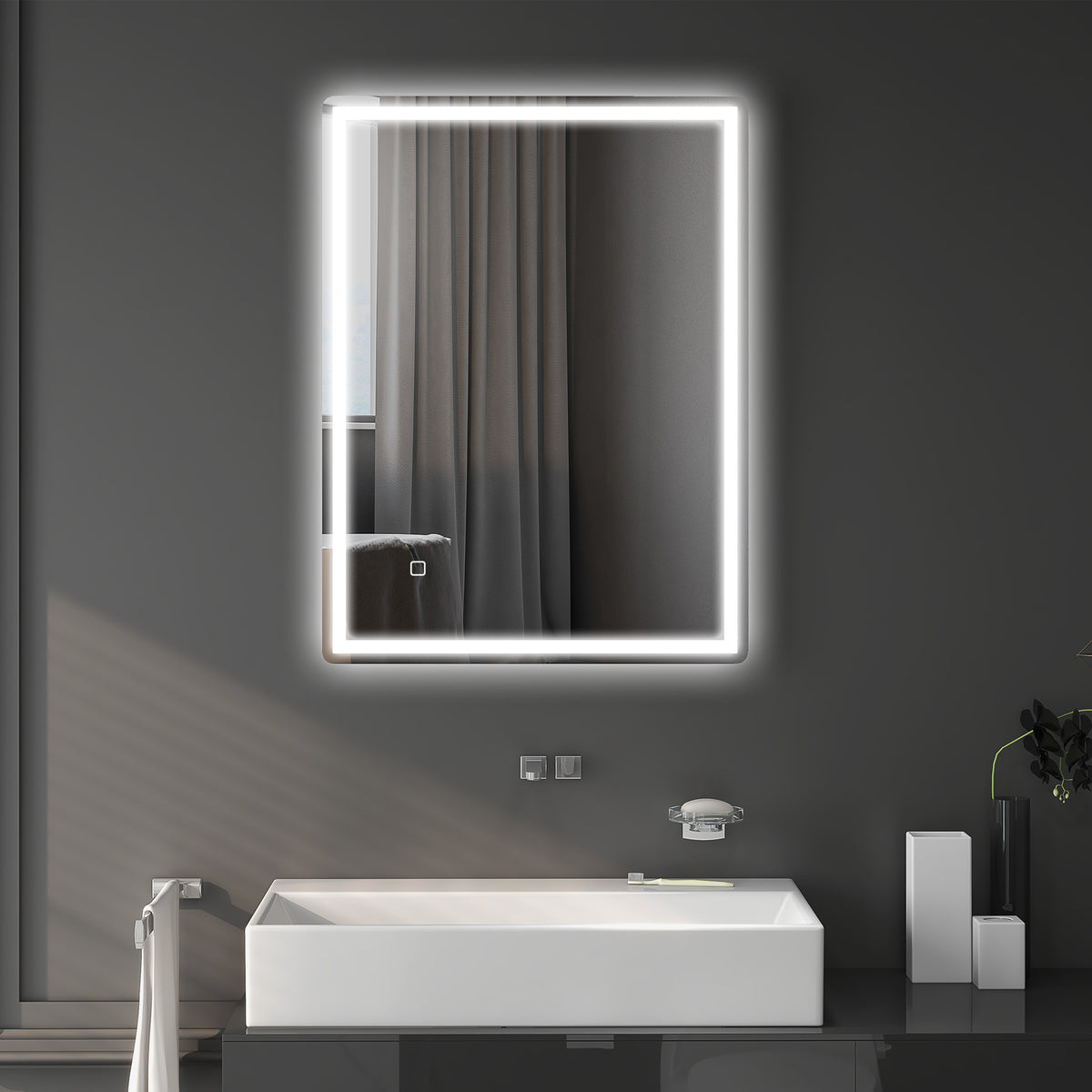 Badspiegel Badezimmerspiegel Wandspiegel LED´s. Ber, gsschalter, Antibeschlagfunktion, 60 x 80 x 4 cm, Weiß