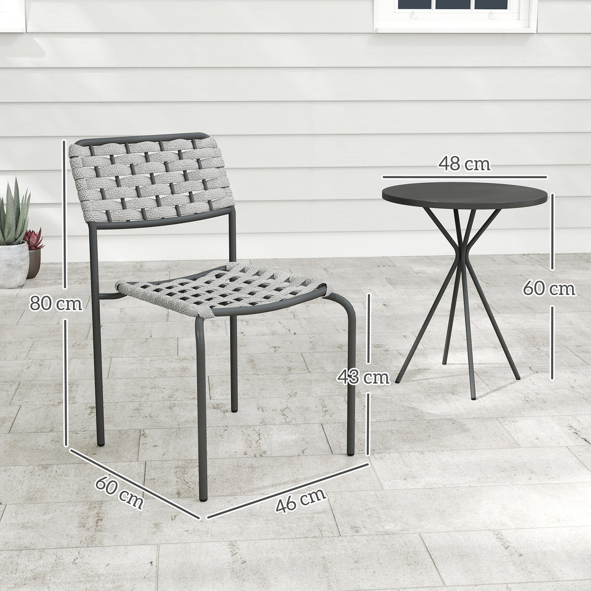 Polyrattan Gartenmöbel Set, Outdoor Lounge Balkonmöbel für 2 Personen, 3-teilig 2 Stühle, Tisch Grau