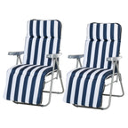 2Pc Folding Sun Loungers Set-Blue/White
