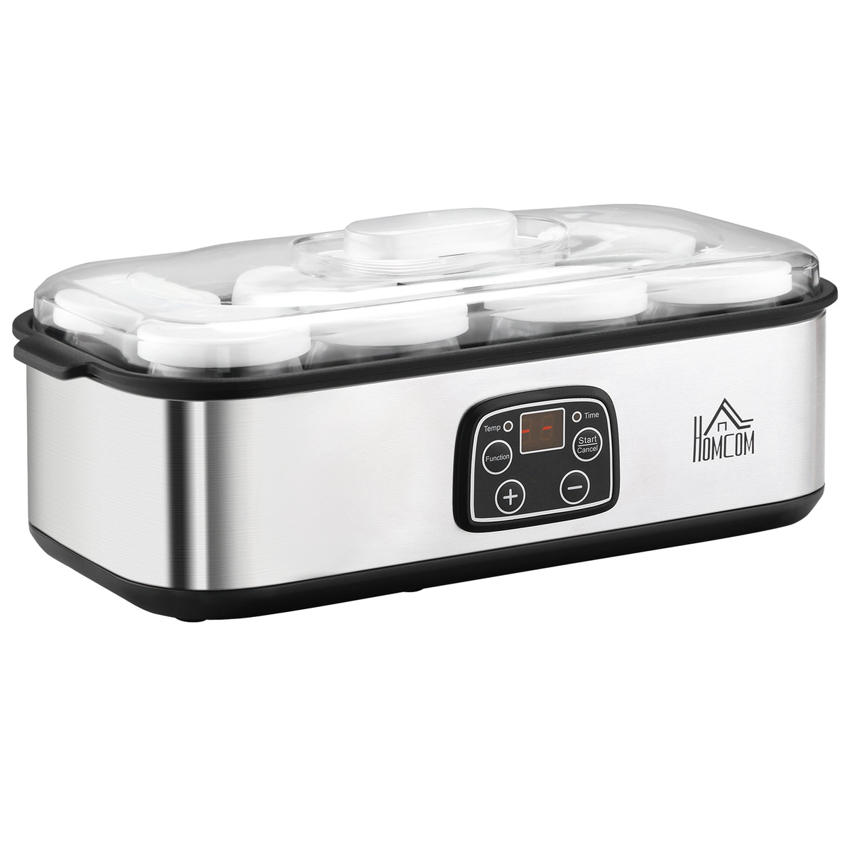 Joghurtbereiter Griechische Joghurtmaschine mit Deckel, 8 BPA-freier Glas-Innenbehälter à 180 ml, Joghurt Maker mit LCD Display Timer, für bis zu 1,4 Liter Joghurt 25 W Silber