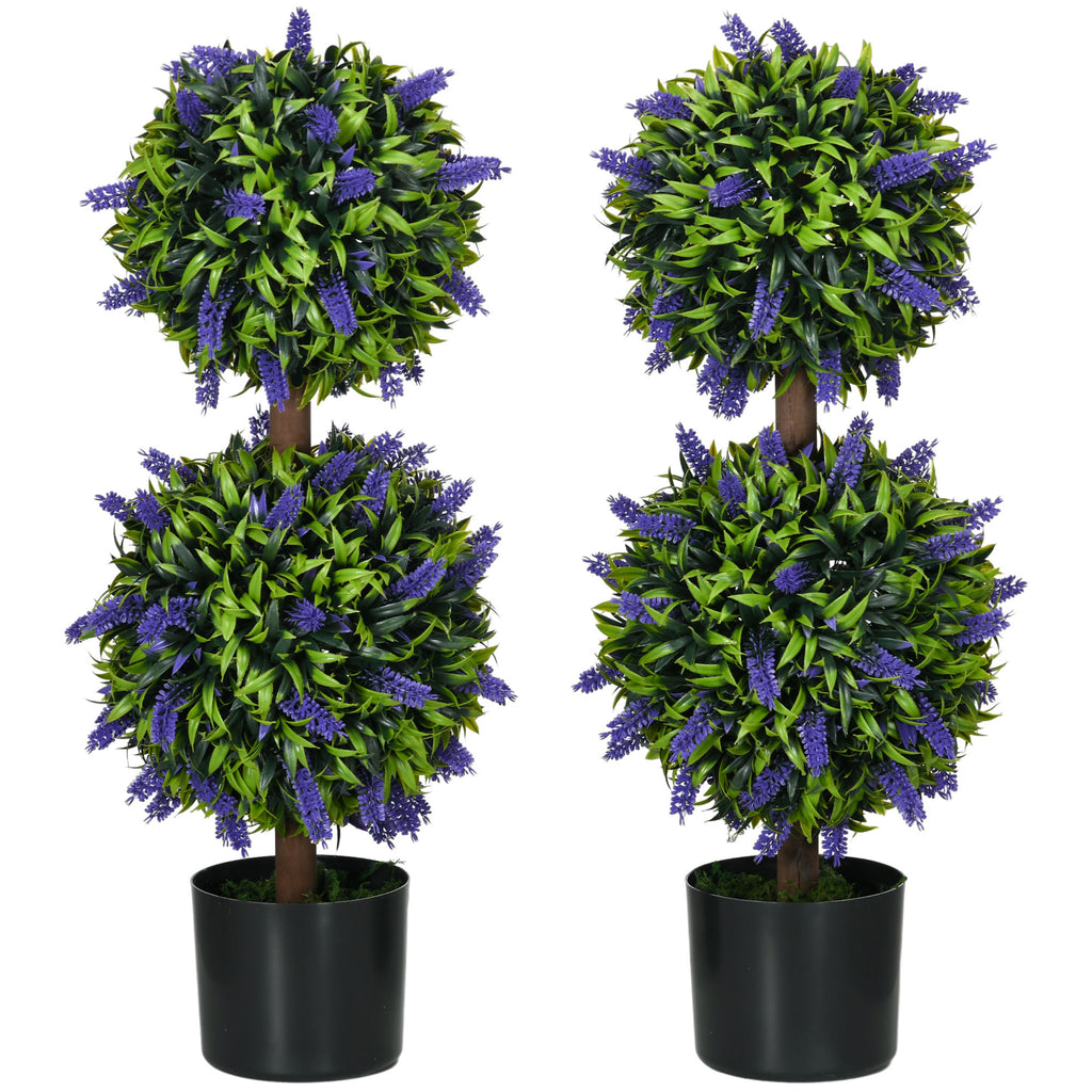 Set of 2 Artificial Plants, Lavender Flowers Ball Trees with Pot, for Home Indoor Outdoor Decor, 70cm