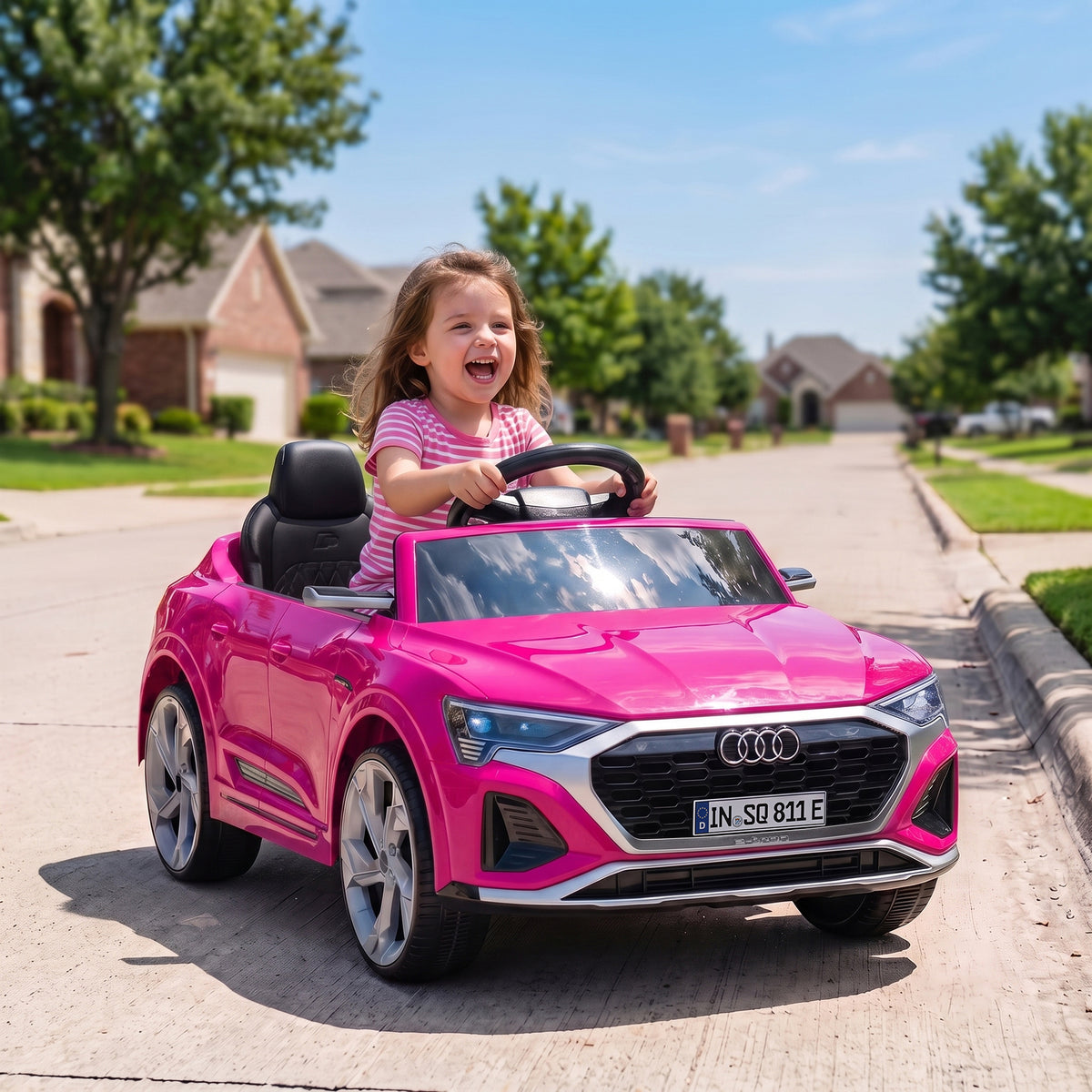 Kinder Elektroauto 12V Kinderauto mit Fernbedienung 2 Motor Sanftanlauf 4-Rad-Federung LED-Scheinwerfern Hupe Musik