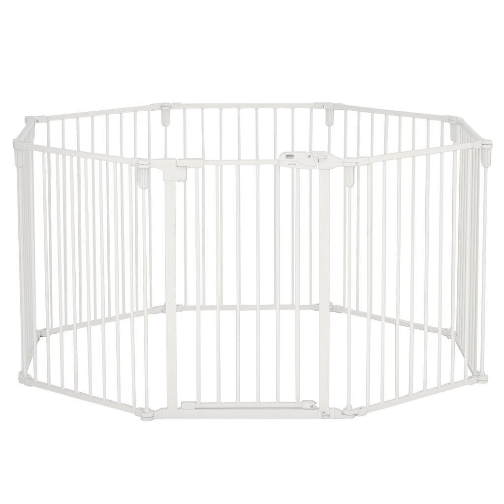 Welpenauslauf 8-teilig, faltbar 60 x 76 cm Welpenlaufstall mit Tür, Hundegitter für kleine, mittelgroße Hunde, Freigehege für Tür, Kamin, Treppe, Weiß