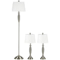 3-teiliges Leuchten-Set. 1 Stehleuchte, 2 Tischleuchten, Leinenoptik; 38 cm x 38 cm x 158 cm, Silber + Weiß