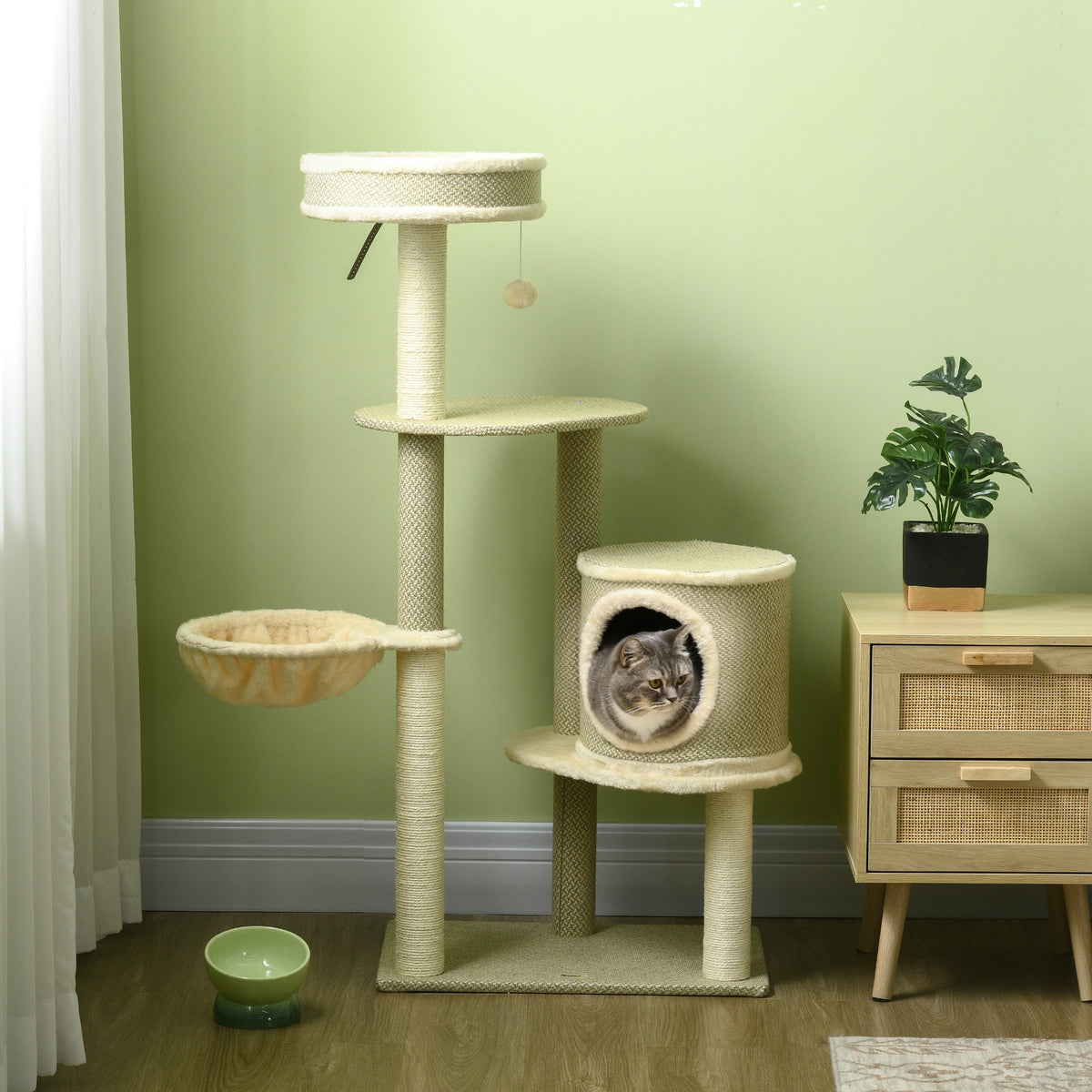 Kratzbaum Katzenbaum, 1 Katzenbett, 1 Katzenhöhle, 2 Liegeflächen, 124 cm x 59 cm x 40cm +Beige