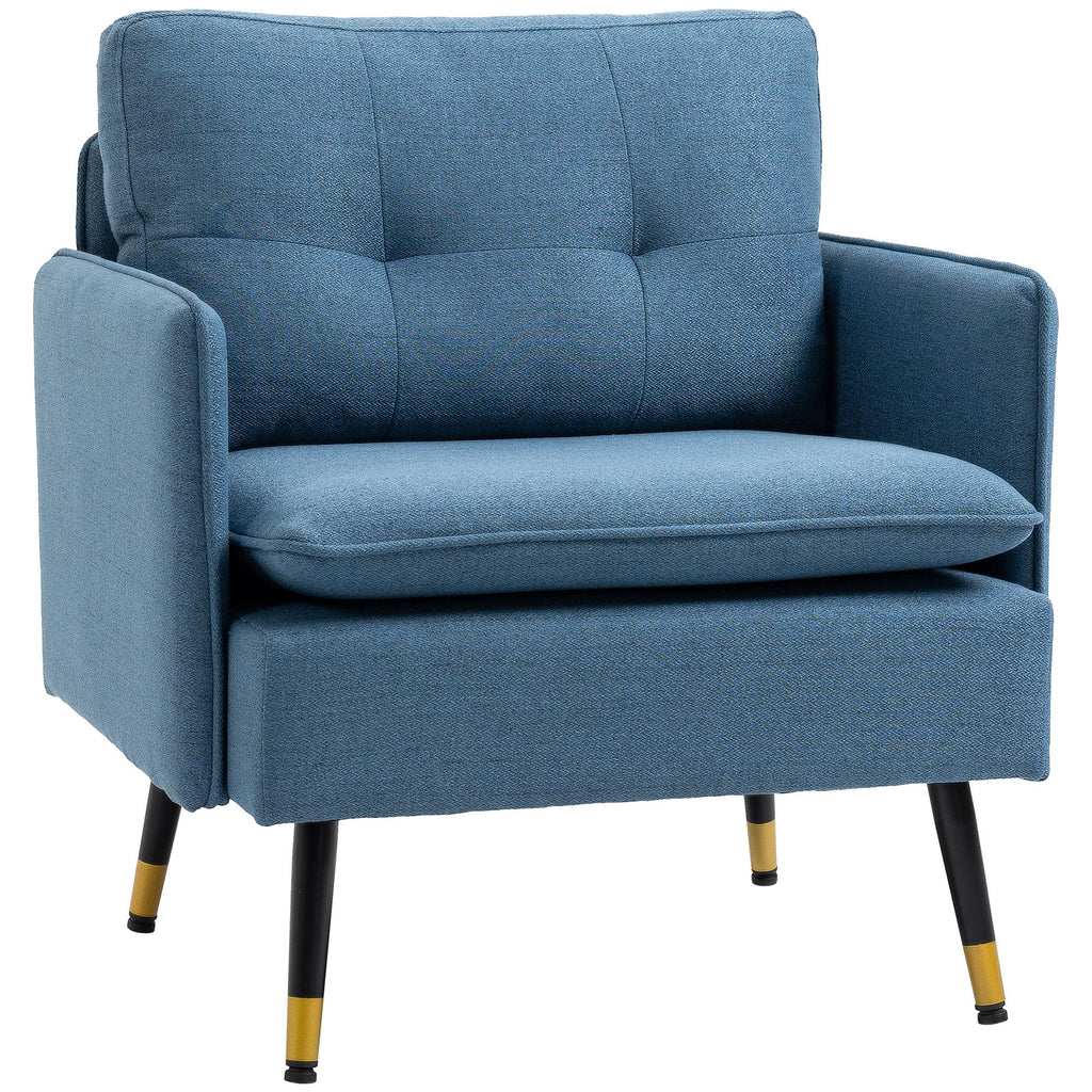 Akzentsessel mit Knopfheftung, Polstersessel, abnehmbare Polster, Schwarz + Gold + Blau