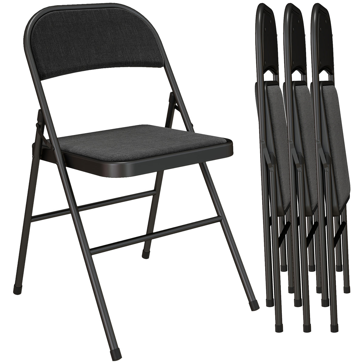 4er-Set Klappstühle, Tragbare Bürostühle, Metallbeine, Faltstuhl für Büro, Empfang, Wartezimmer, Leinenoptik, Schwarz