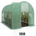 2 x 3 m Walk-in Polytunnel Greenhouse with Hinged Door and 6 Roll Up Mesh Windows, Garden Tunnel Warm House Tent, Green