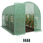 2 x 3 m Walk-in Polytunnel Greenhouse with Hinged Door and 6 Roll Up Mesh Windows, Garden Tunnel Warm House Tent, Green