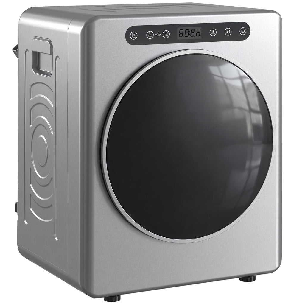 5kg Ablufttrockner, 1000W Kompakter freistehender Frontlader-Wäschetrockner mit Edelstahltrommel, Timer, Silber