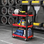 Werkzeugwagen mit 3 Ebenen, Metallrahmen, 120 kg Belastbarkeit, Rollen, Griff, Rot