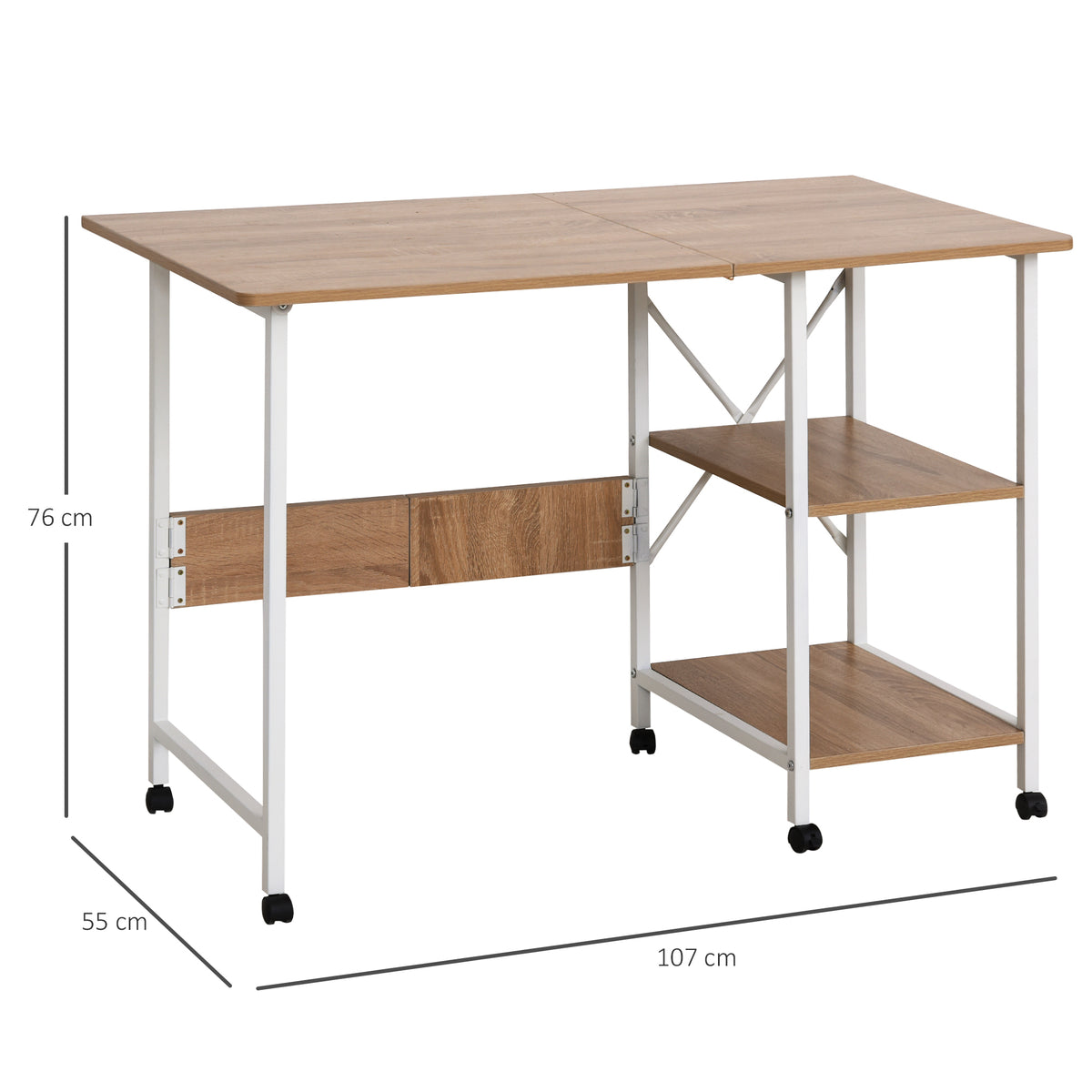 Klapptisch Schreibtisch Beistelltisch B¨¹rotisch Mobiler Computertisch mit Rollen MDF Natur 107 x 55 x 76 cm