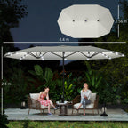  4.4m Double-Sided Sun Umbrella Patio Parasol LED Solar Lights Cream White
