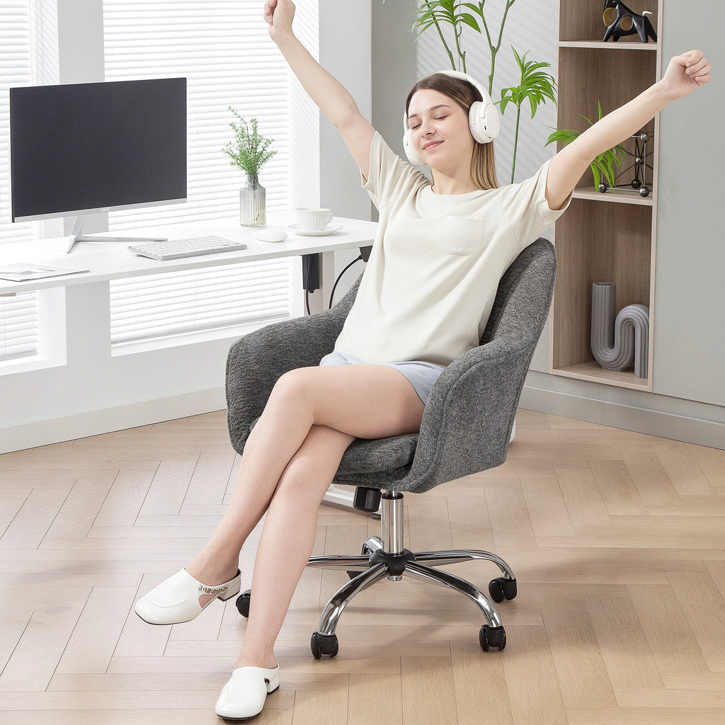 Home-Office Schreibtischstuhl mit Schaukel- und Drehfunktion, Computerstuhl mit Rollen für Erwachsene, Grau