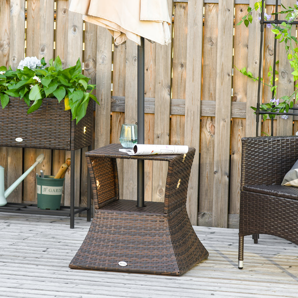 Gartentisch Beistelltisch Sonnenschirmständer Gartenmöbel Terrasse Polyrattan Braun 54 x 54 x 55 cm